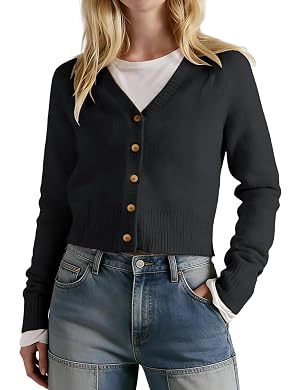 Womens V Neck Slim Fit Cardigans Button Down Long Sleeve Short Sweater Casual Comfort for Office Lounge