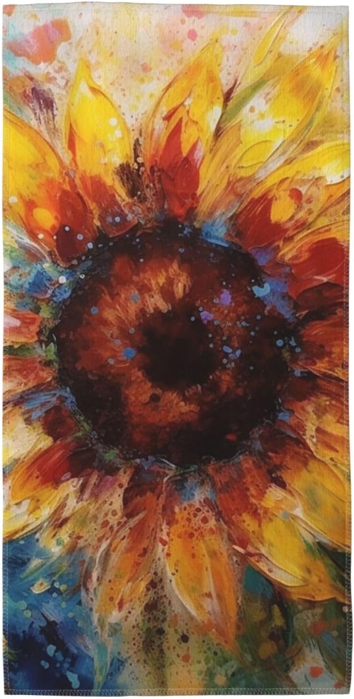 Abstract Sunflower Multicolor Bath Towels 13.8″x27.5″ Lightweight Microfiber Fingertip Hand Towels Wash Coths Quick Dry Absorbent Gym Towel Ultra Soft Beach Towel for Yoga, Hotel, Spa, Travel