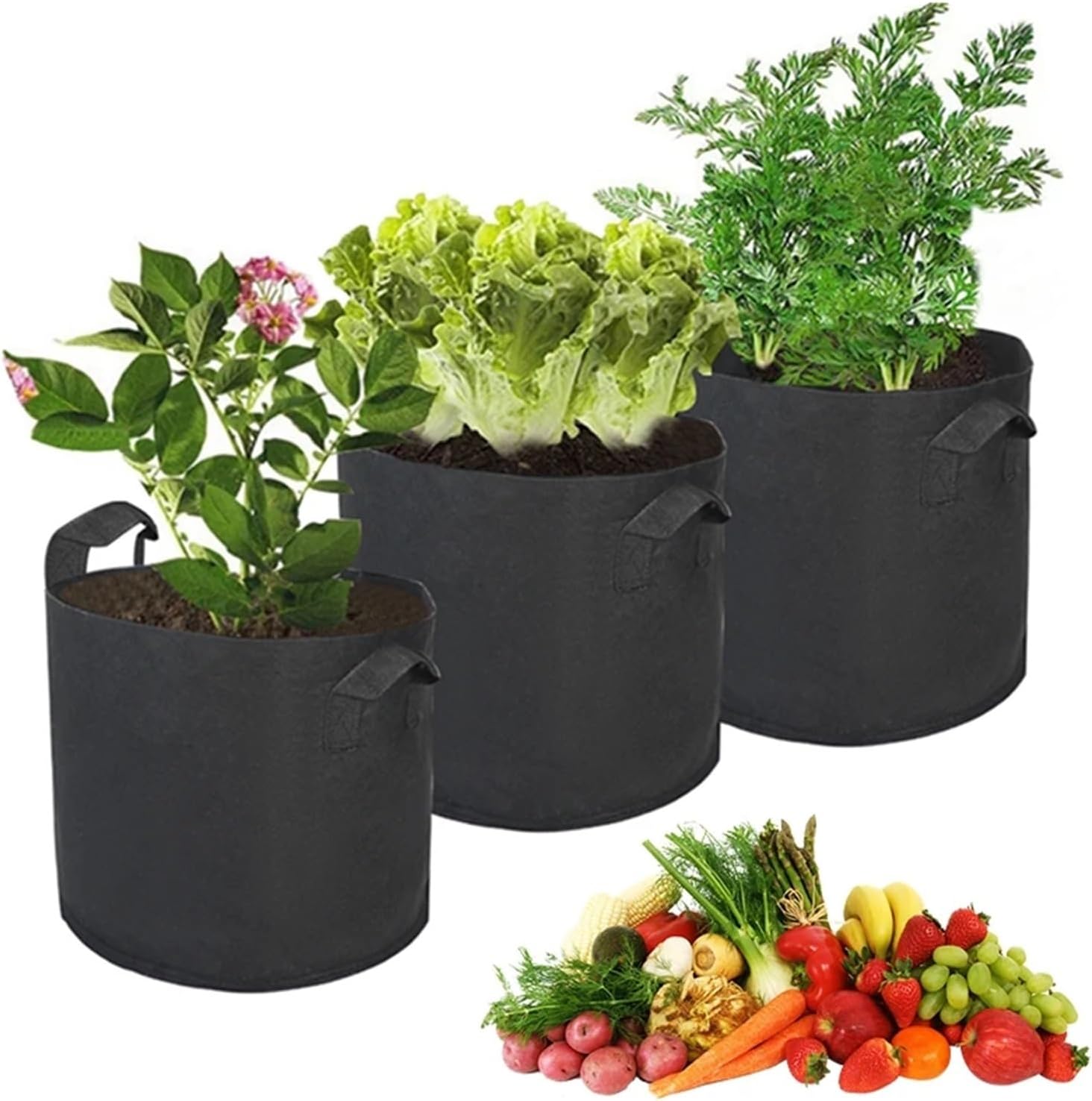 2-50 Gallons Plant Grow Bags Felt Potato Strawberry Planting Bag Garden Vegetable Seedling Bag Nursery Pot Home Garden Tools(5 Gallon 30x25cm)