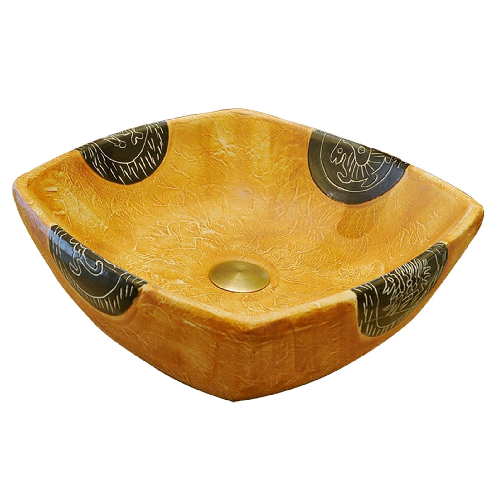 CWCQGH Bathroom Vessel Sink China Vintage Bathroom Sink Square Vessel Porcelain Ceramic Bathroom Sink Countertop Sink Art Basin 16.1" x16.1" x5.3" Vessel Sink (A)