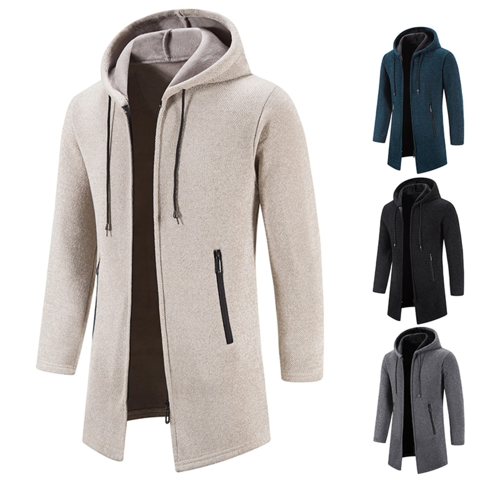 Genérico Sudaderas Hombres con Capucha Chaqueta Invierno Punto Sudadera Negra Abrigo Cremallera Chaqueta Deportiva Jersey Manga Larga Ajuste Chándales Longitud Media para Blusas