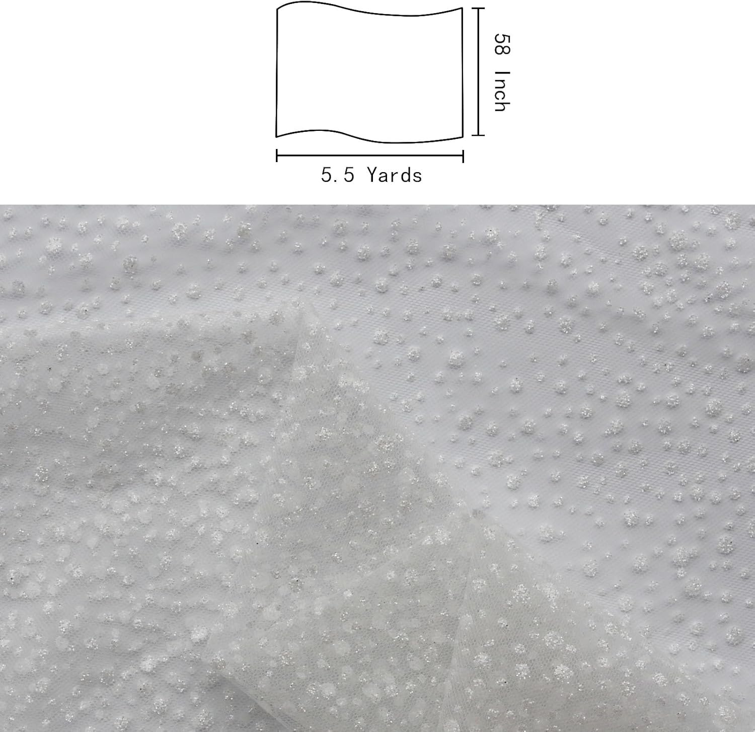 White Glitter Tulle Fabric 58 Inch by 5.5 Yards Fabric Spool Tulle Ribbon for DIY White Tutu Bow Baby Shower Birthday Party Wedding Decorations Christmas Gift Wrapping Craft Supplies