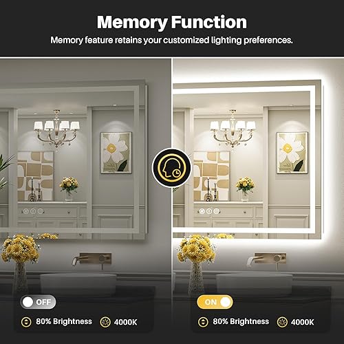 Miniatura 6 de Espejo de baño LED de 60 x 40 pulgadas con luces, retroiluminado y frontal iluminado, espejo de tocador de baño con luz antiniebla para pared,