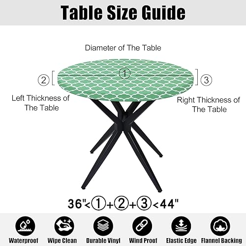 Miniatura 146 de Smiry - Mantel redondo de vinilo ajustable con bordes elásticos y parte trasera de franela, mantel de vinilo impermeable, lavable, diseño enrejado