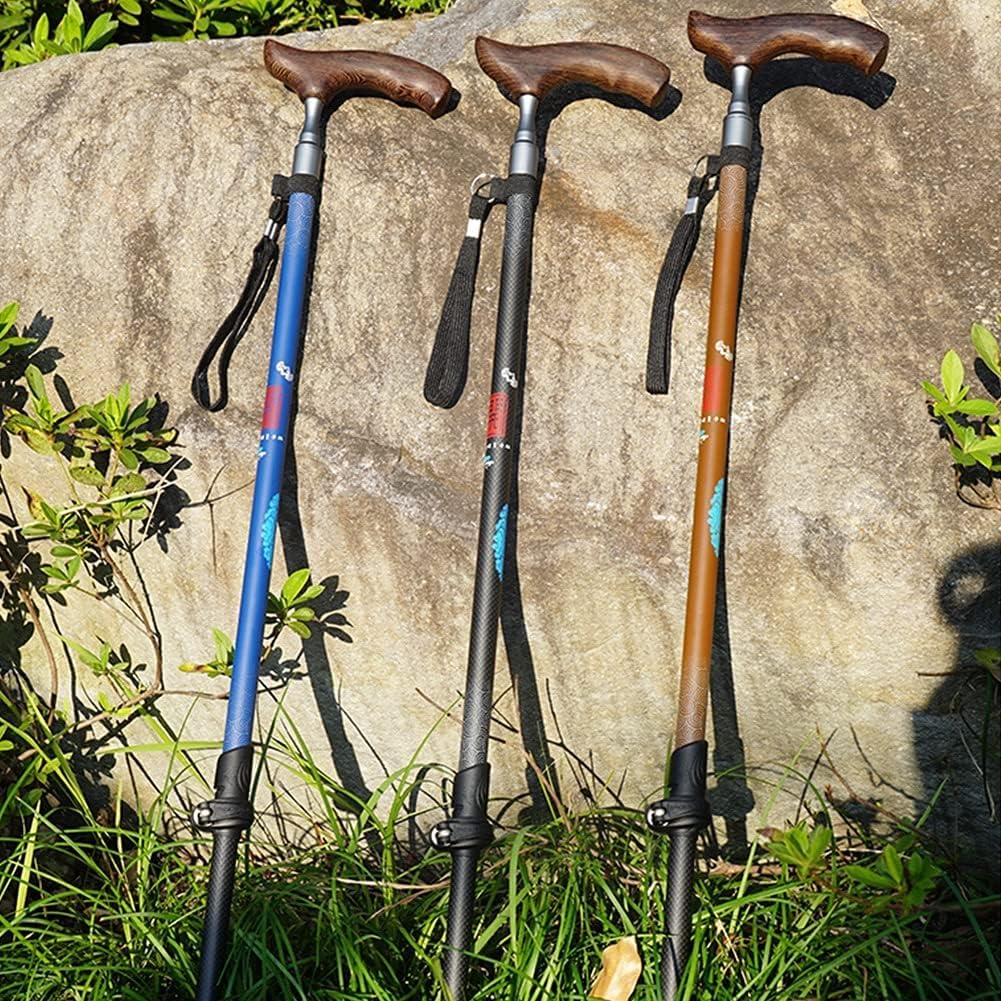 Laska do chodzenia z uchwytem w kształcie litery T, konstrukcja z włókna węglowego, solidne wsparcie dla seniorów, trekkingu, nordic walkingu, pomoc w wędrówkach