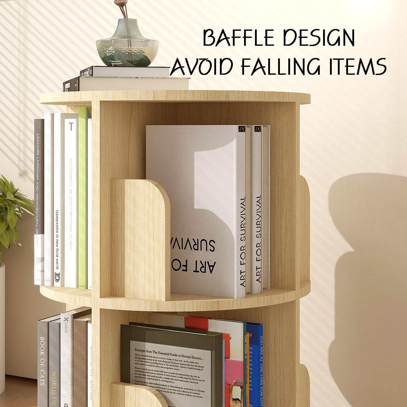 Libreria Girevole a Torre, scaffale portaoggetti Girevole a 6 Livelli, Porta CD in Legno da Pavimento per Piccoli spazi, per camere da Letto, soggiorni, Sale Giochi, 5 l