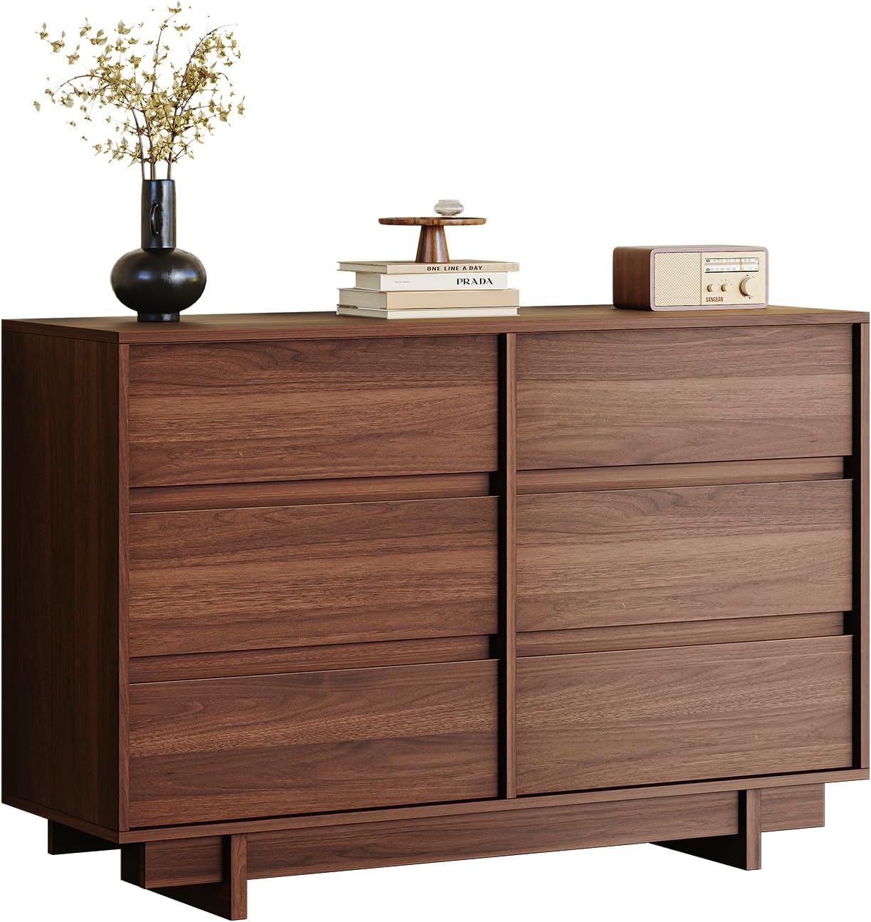 Walnut Dresser for Bedroom with 6 Drawers,47" Wide Modern Dressers Chest of Drawers,Sturdy Base,Minimalist Linear Design,Wooden Closet Clothes Organizer for Bedroom,Hallway,livingroom