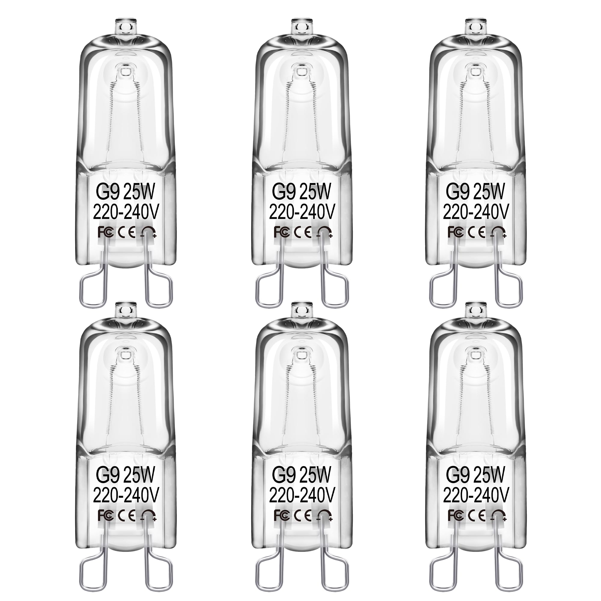 Flaspar G9 Halogen Leuchtmittel, Halogen 25W Warmweiß Dimmbar 230V 2800K Halogenlampen, G9 Kapsel Glühbirnen Nicht Flimmern, für Backofenlampe, Deckenleuchten, Leuchter, 6 Stück