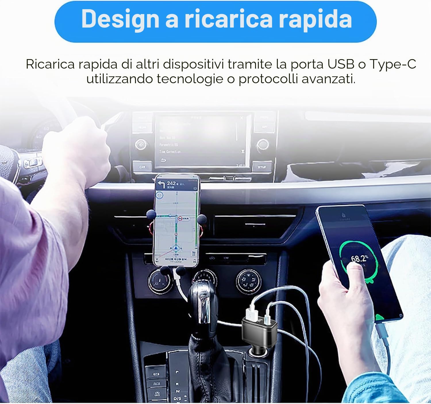 Tracker GPS 4G LTE, Dispositivo di monitoraggio GPS 4G nascosto senza abbonamento Auto Accendisigari Doppia Porta di Ricarica USB Tipo C, Localizzazione in Tempo Reale, Allarme Vibrazione, Allarme
