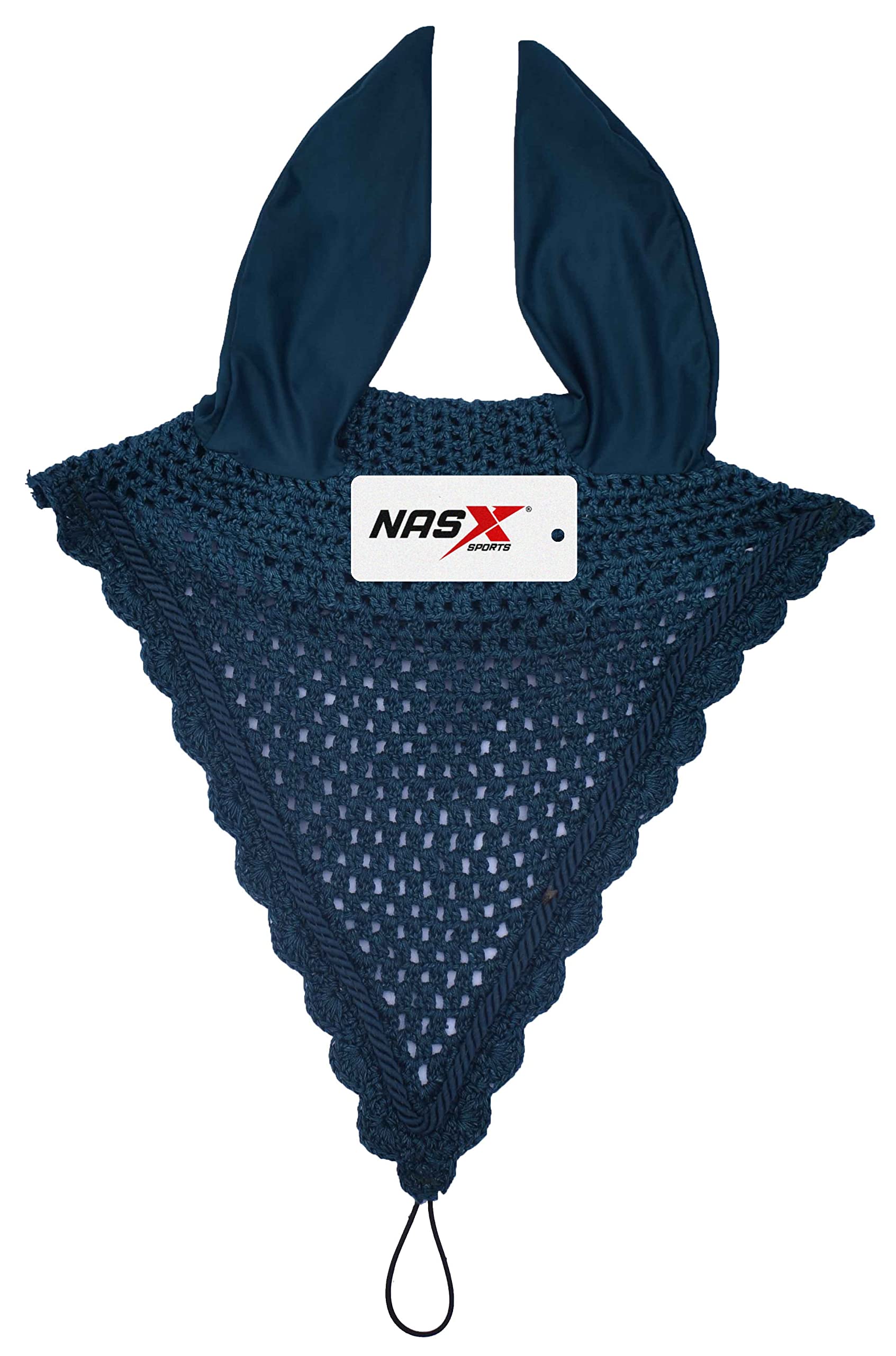 Horse Long Tie Down Fly Hood Fly Veil Ear Bonnet Flyveil Net Handmade Crochet (Pony, Petrol)