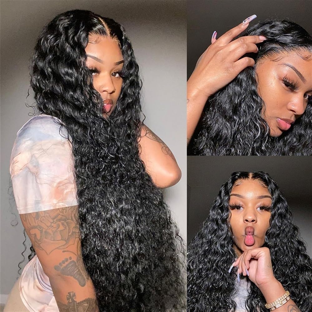 Parrucca Frontale In Pizzo HD Deep Wave 13x4 Con Capelli Umani, Parrucca In Trasparente Senza Colla, Riccia Onde Naturali, Remy Brasiliani(24inches)