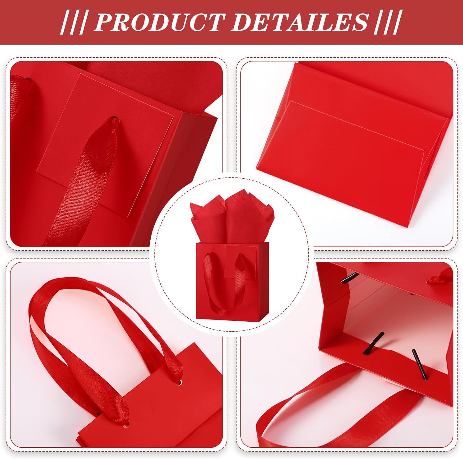 Tenare 12 Pcs Small Gift Bags Mini Paper Bags Bulk Tiny with Handle Tissue for Jewelry Wrap Halloween Thanksgiving Christmas Birthday Party Favor Supply(4 * 2.8 * 4.5inch,Red) - Image 3