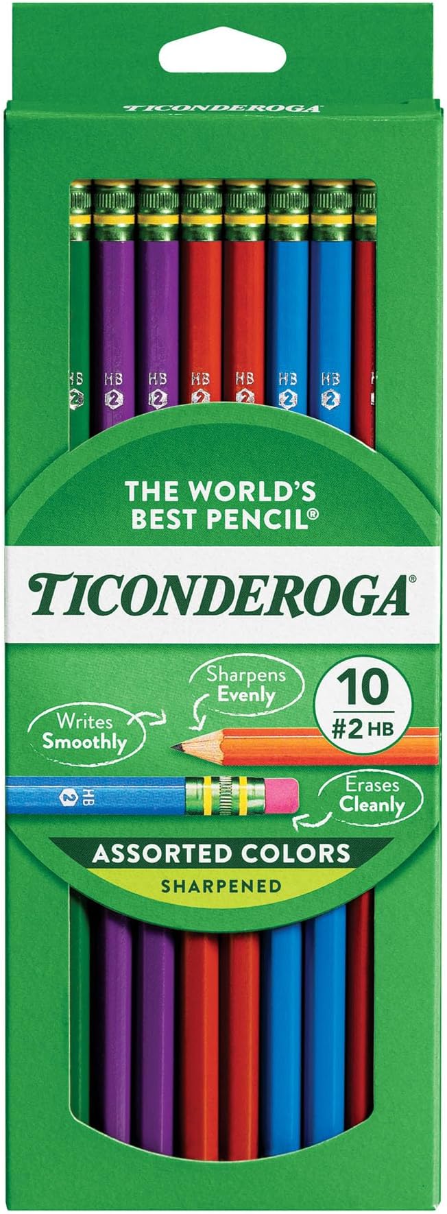 Pencils, Wood-Cased Graphite, #2 HB Soft, Pre-Sharpened, Assorted Color Barrels, Black Lead, 10-Pack (13932)