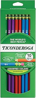 TICONDEROGA Pencils, Wood-Cased Graphite, #2 HB Soft, Pre-Sharpened, Assorted Color Barrels, Black Lead, 10-Pack (13932)
