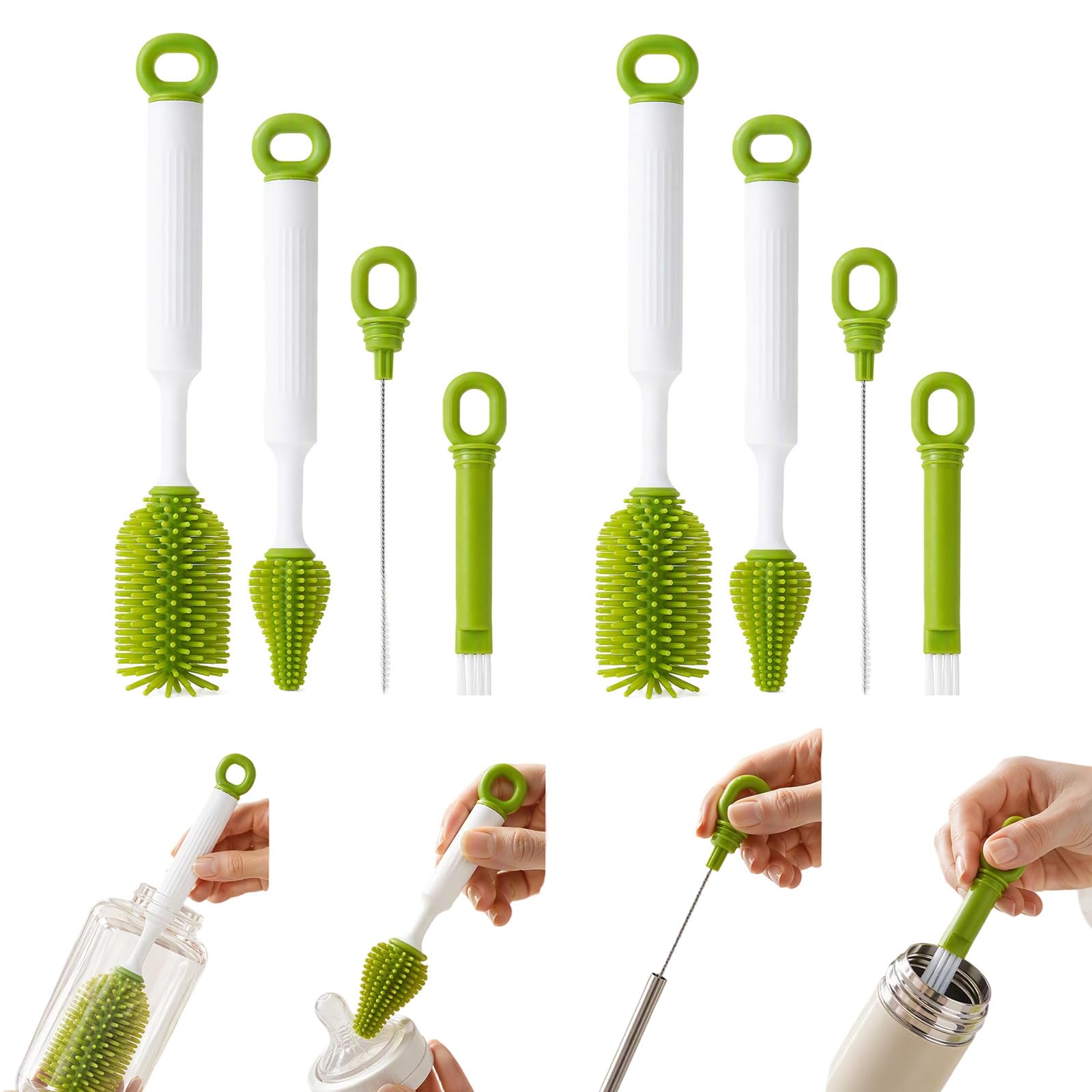 8 Piece 4-in-1 Bottle Brushes for Cleaning, Multifunctional Long Handle Set