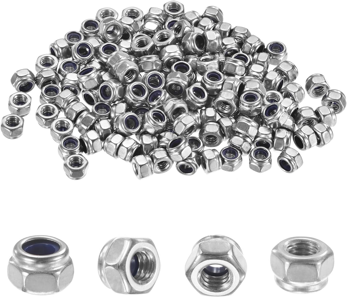 100-Pack Nylon Insert Hex Lock Nuts, M4 x 0.7mm Thread 304 Stainless Steel Self-Locking Locknuts Hexagon Nut Metric Nuts for Machinery/Home Repair/Industrial Fasteners