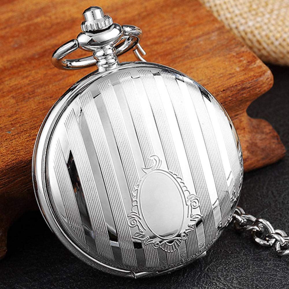 Silberne Edelstahl Vintage Mechanische Taschenuhrstreifen graviertes Doppelpass -Skelett Uhr Steampunk Männer Frauen Frauen