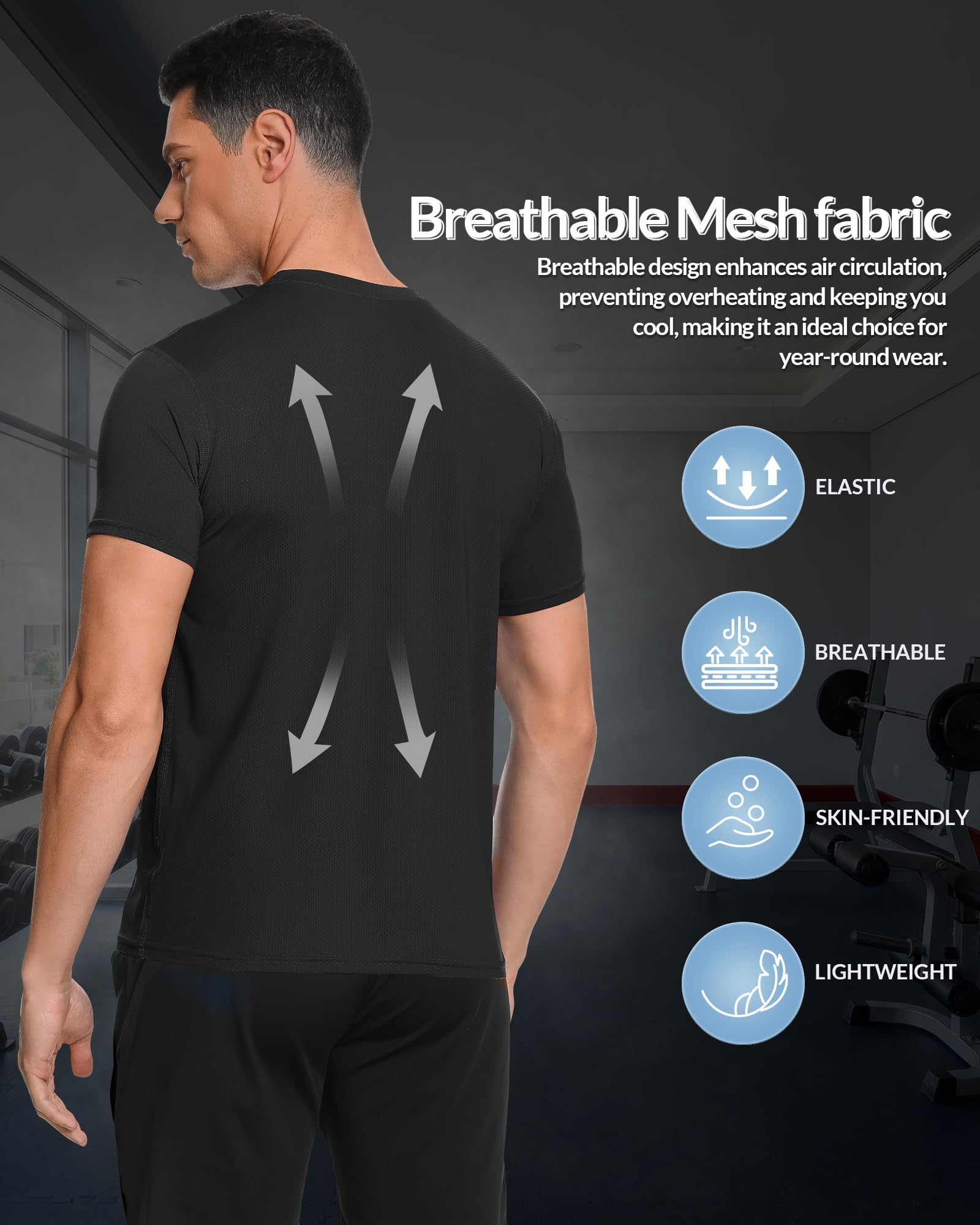 MEETYOO 5 Pack Camiseta Deportiva para Hombre Running y Entrenamiento Camiseta Técnica Hombre Gimnasio con Tejido Transpirable de Secado Rápido