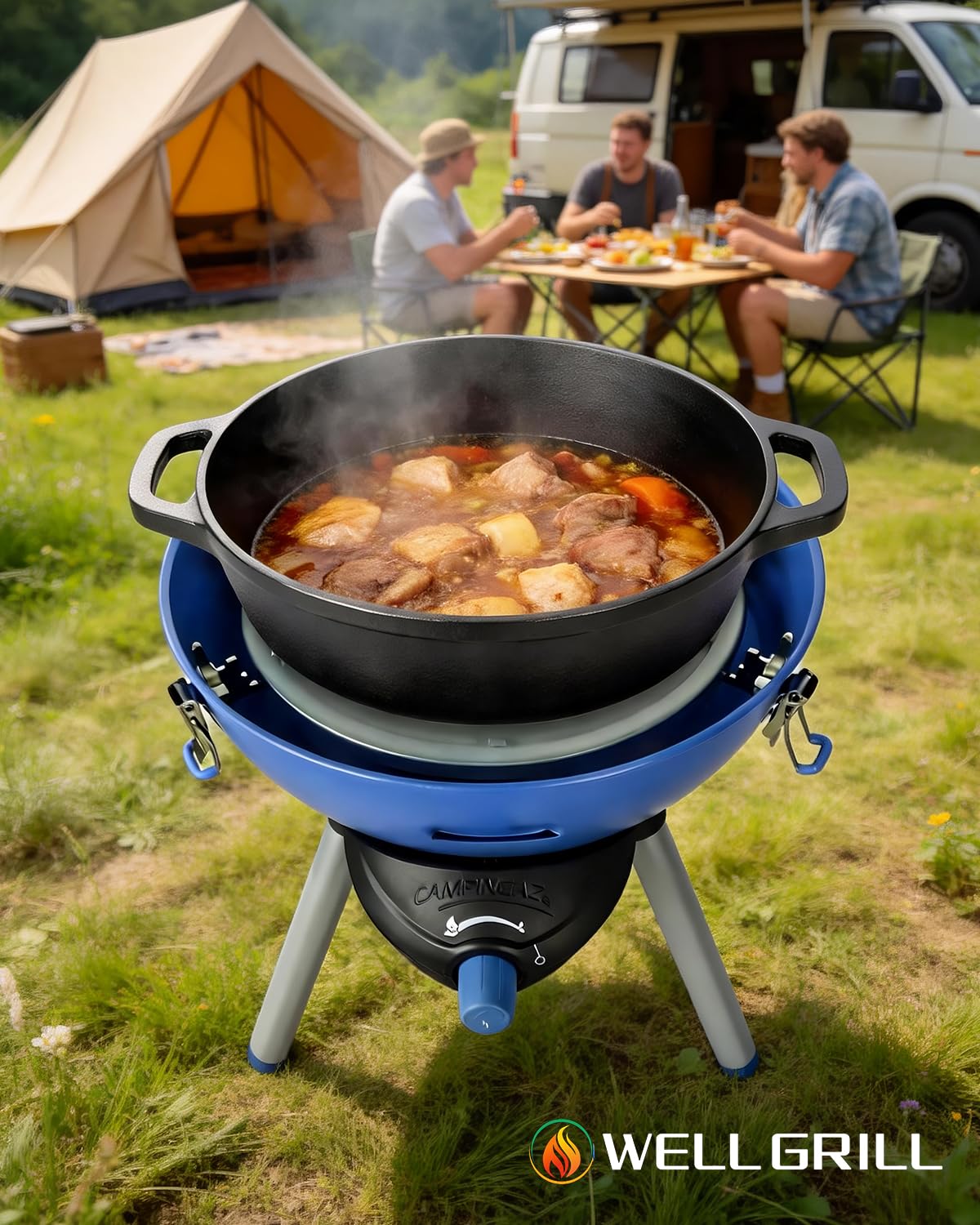 WELL GRILL Ruszt do grillowania ze stali nierdzewnej i reflektor ciepła do grilla Campingaz Party Grill 400 CV 400R, części zamienne, osłona termiczna BBQ i okrągłe ruszty do grilla kempingowego