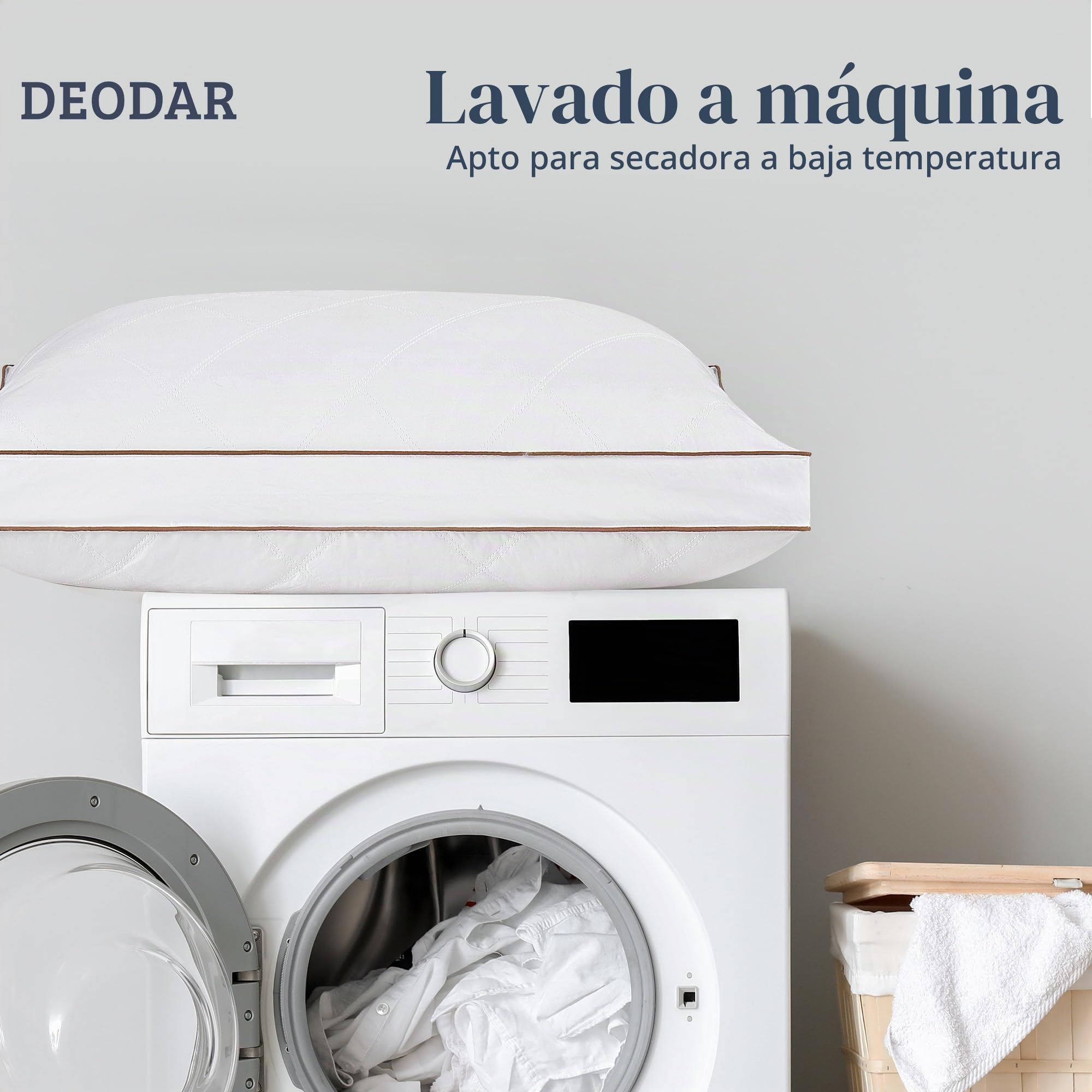 Deodar Juego de 2 Almohadas de Plumas 65 x 65 cm, Funda de Algodón | Transpirables, hipoalergénicas y lavables, con certificación Öko-Tex y RDS para un descanso cómodo y seguro
