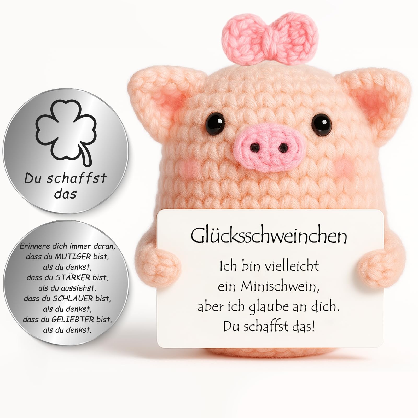 Tixlux Pocket Hug Glücksschweinchen Figurine, Kreative Strickwolle Figur mit Kleine Umarmung Glücksbringer (Silber Ⅱ), Mutmacher Geschenk, Gute Besserung, Einschulung Geschenk