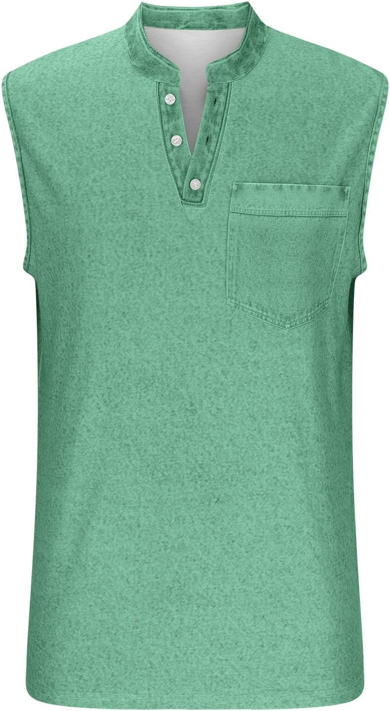 Summer Tank Tops Men Vintage Henley Shirts Big and Tall Button Up Sleeveless Muscle Gym Workout Beach Casual Tee Top