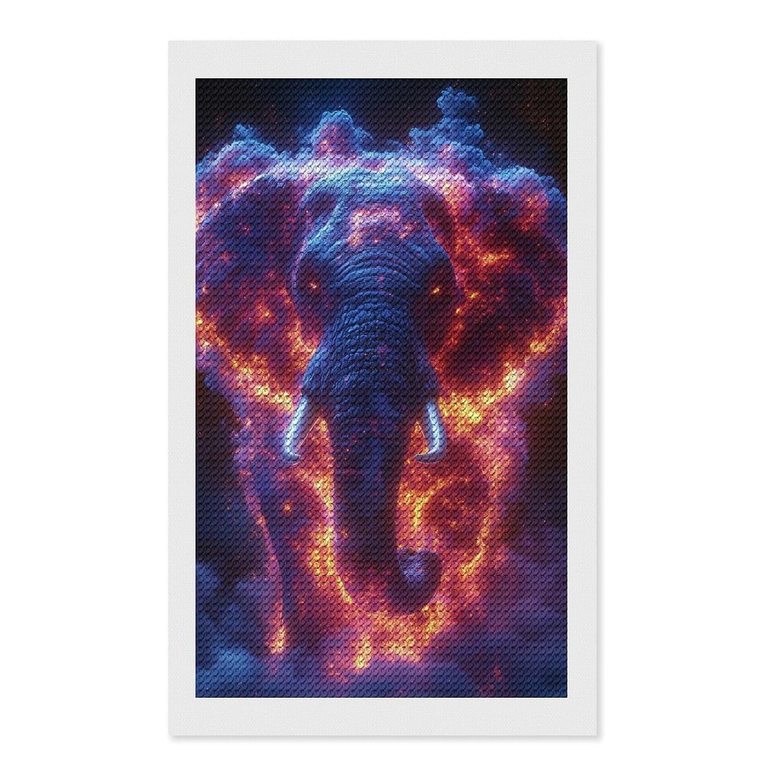 Junmoney Fiery Elephant Nebula DIY Diamond Art Canvas Kit 12"x20", Winter Craft, Mindful Craft Project, Aesthetic Room Decor, Decor Project