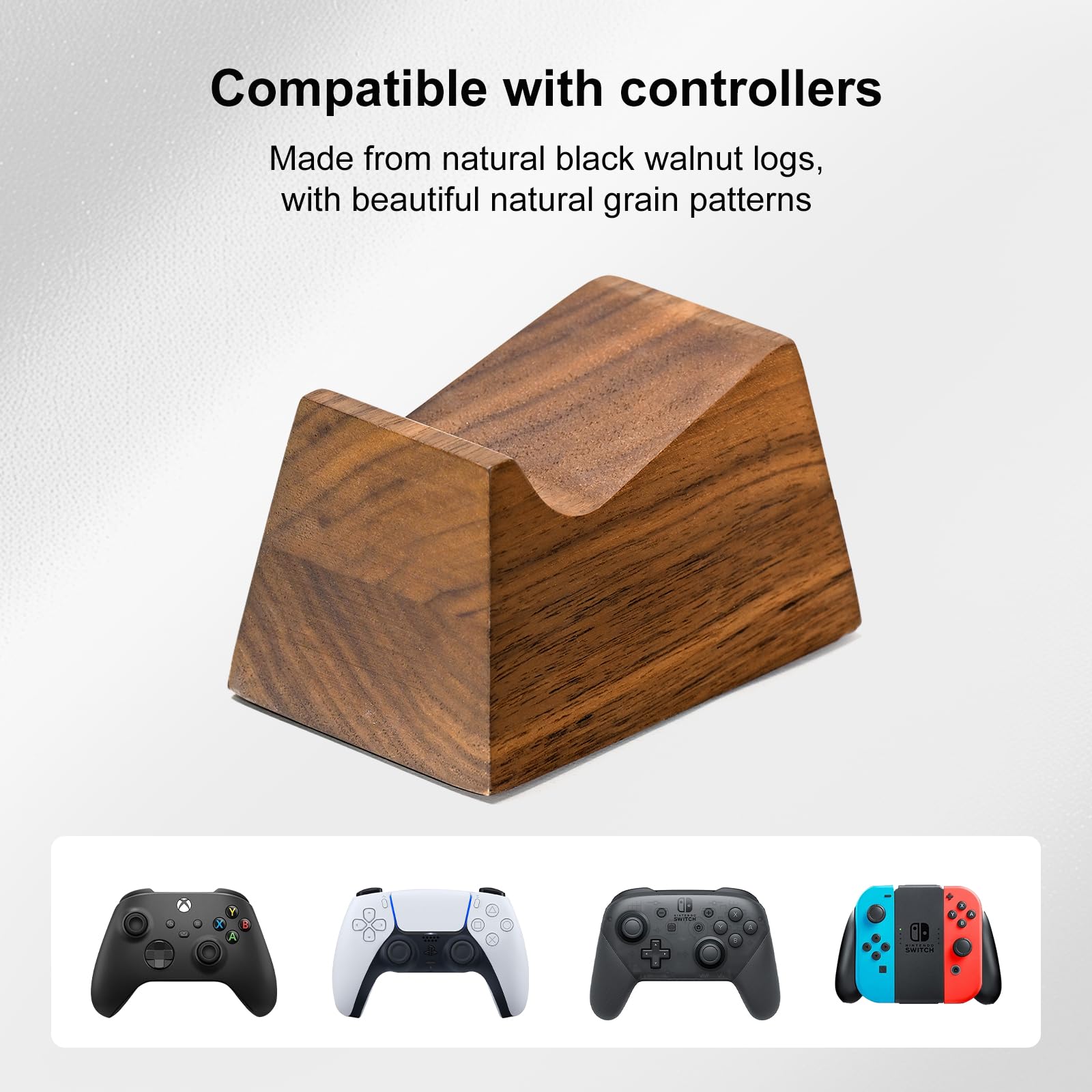 UPERGO Headset Stand with Gaming Controller Holder, Walnut Wood Headphone Stand with Storage Base, Gaming Equipment Accessories for Desk - 5