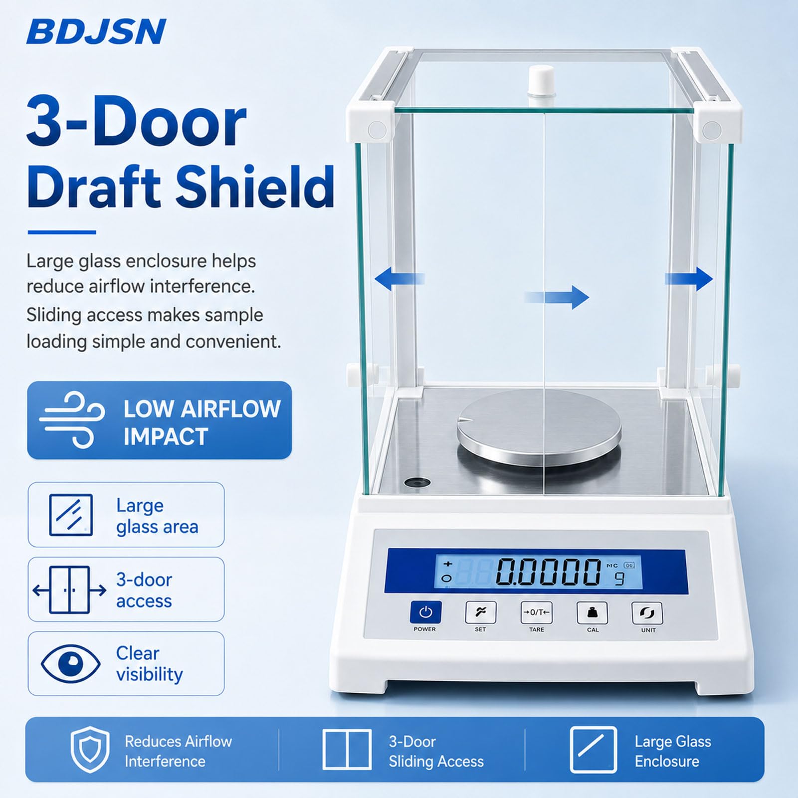 Balanza Analítica con Legibilidad 0,0001 G, Capacidad 100–220 G, Balanza De Laboratorio con Parabrisas De Vidrio De 3 Puertas, Pantalla LCD & Plato De Acero Inoxidable 100g