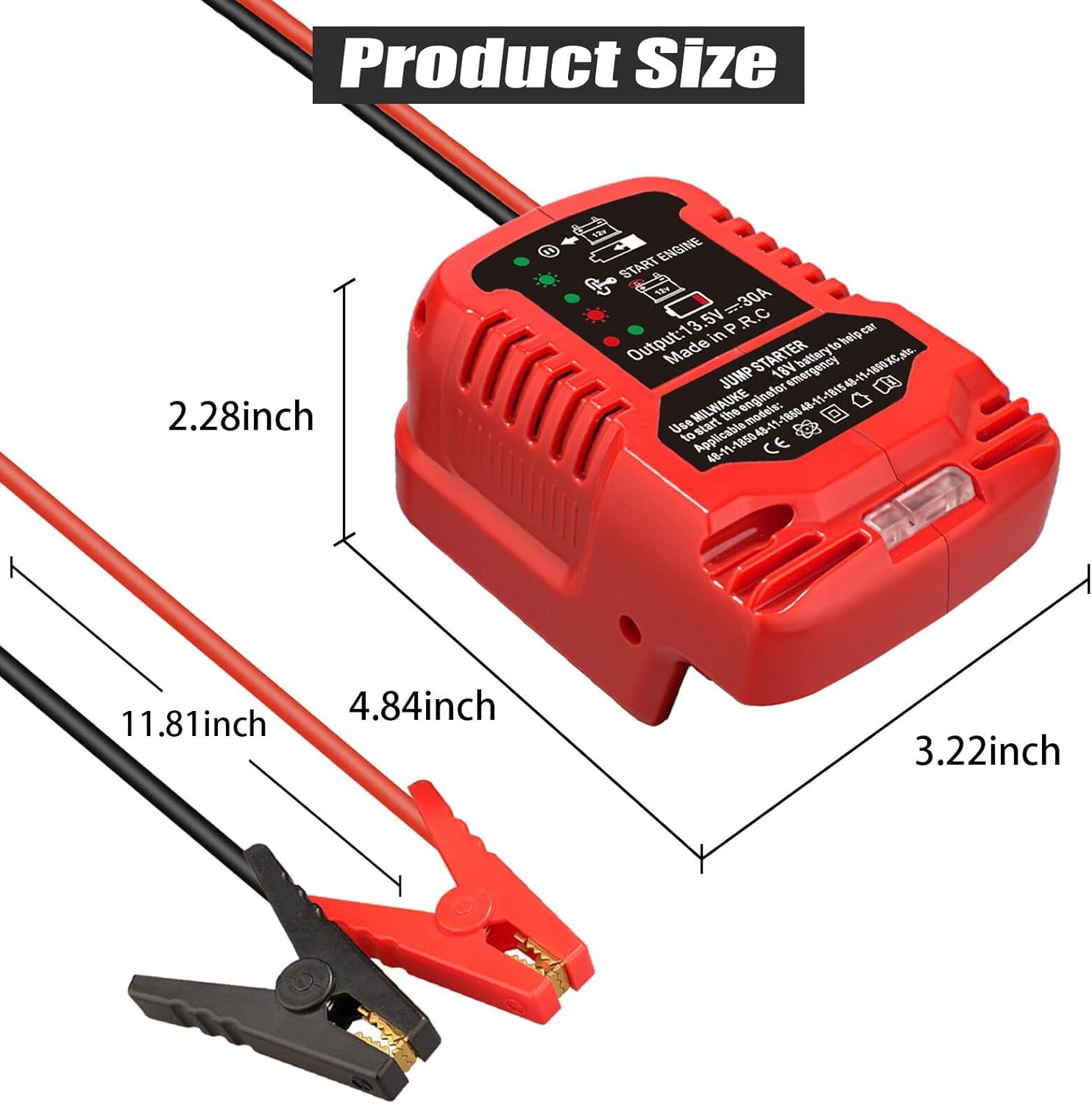 Jumper Cables with Adapter for Milwaukee M-18 18V Battery Jump Car Starter,12V Portable Jump Car Starter,with 11AWG kit Cable for Automotive Booster Cable Adapter(Battery not Included)