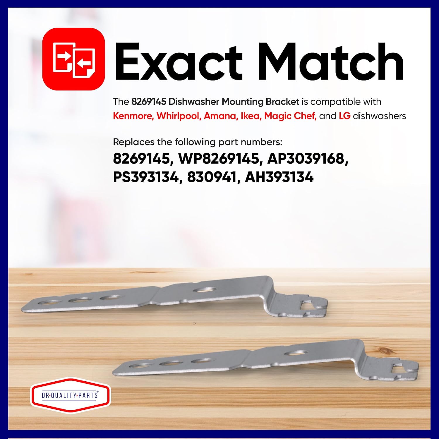 (2 Pack) Undercounter Dishwasher Bracket Upper Mounting Replacement by DR Quality Parts Compatible with Whirlpool, Kenmore, Sears, Maytag Replaces 8269145, WP8269145, AP3039168, PS393134, 830941, etc