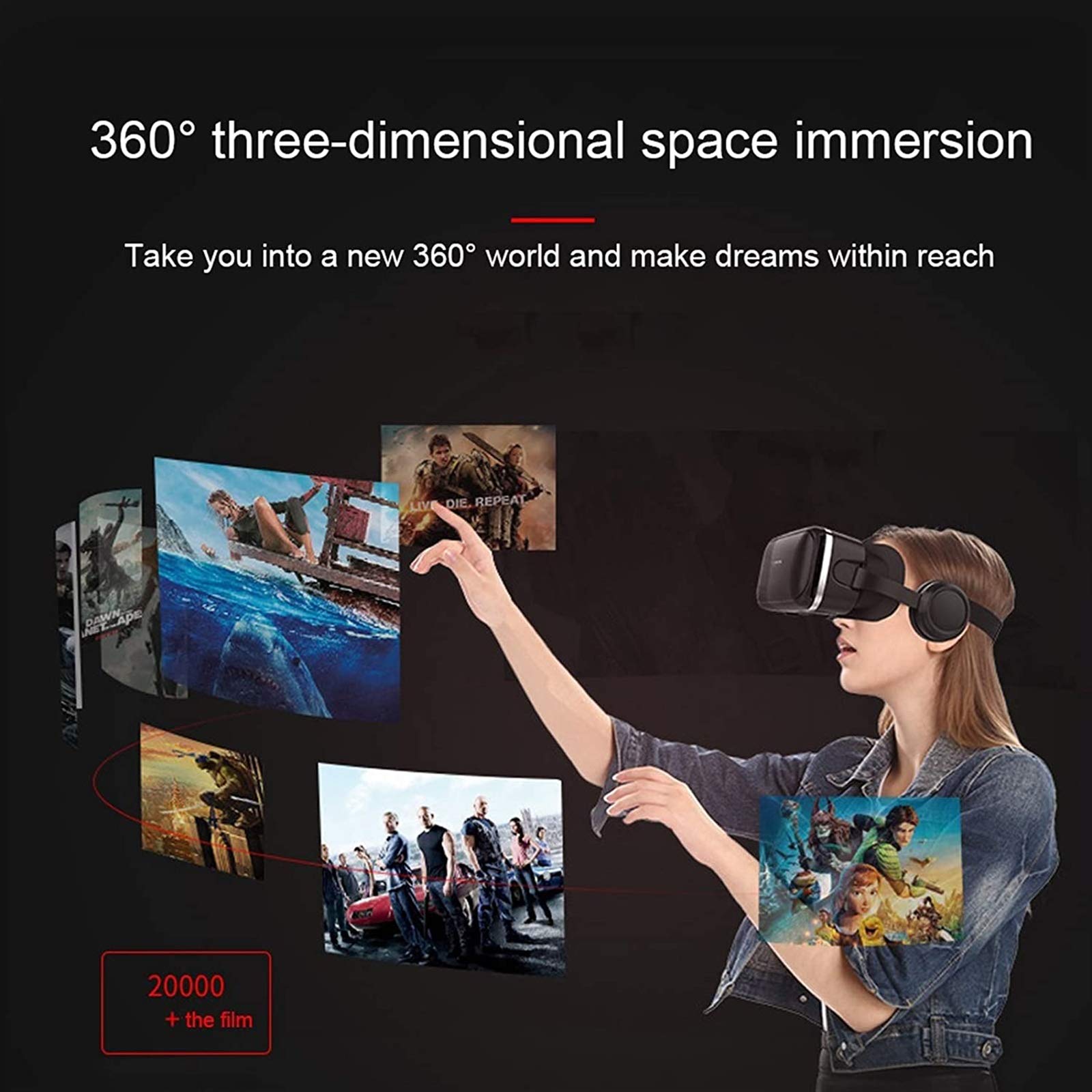 Occhiali VR 3D, Realtà Virtuale Visore, Realtà Virtuale VR Occhiali con Sportello Auricolare per Smartphone 4,7-6,0 Pollici, Regalo Perfetto di Natale e di Compleanno