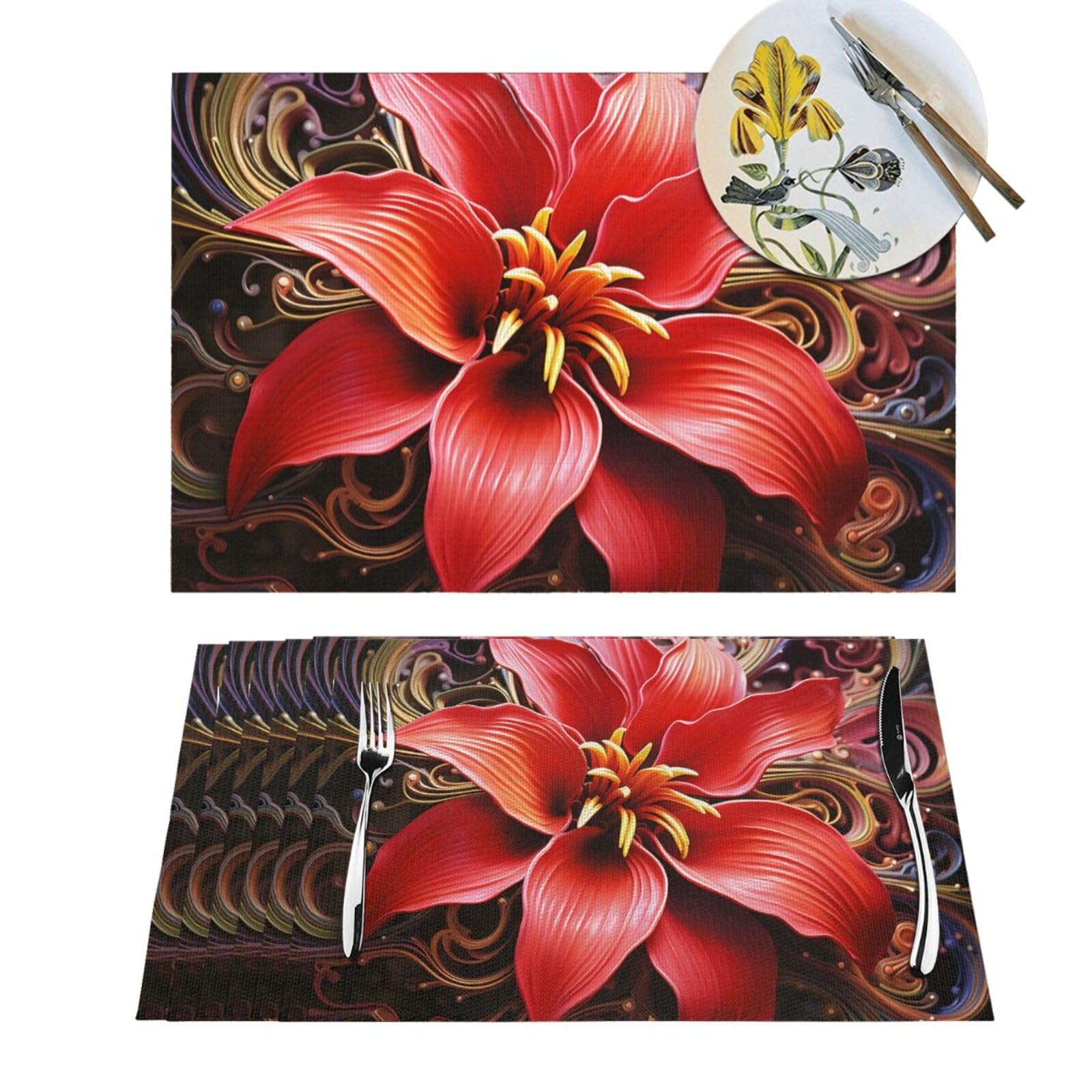Sets de table motif floral rouge pour vos repas de famille