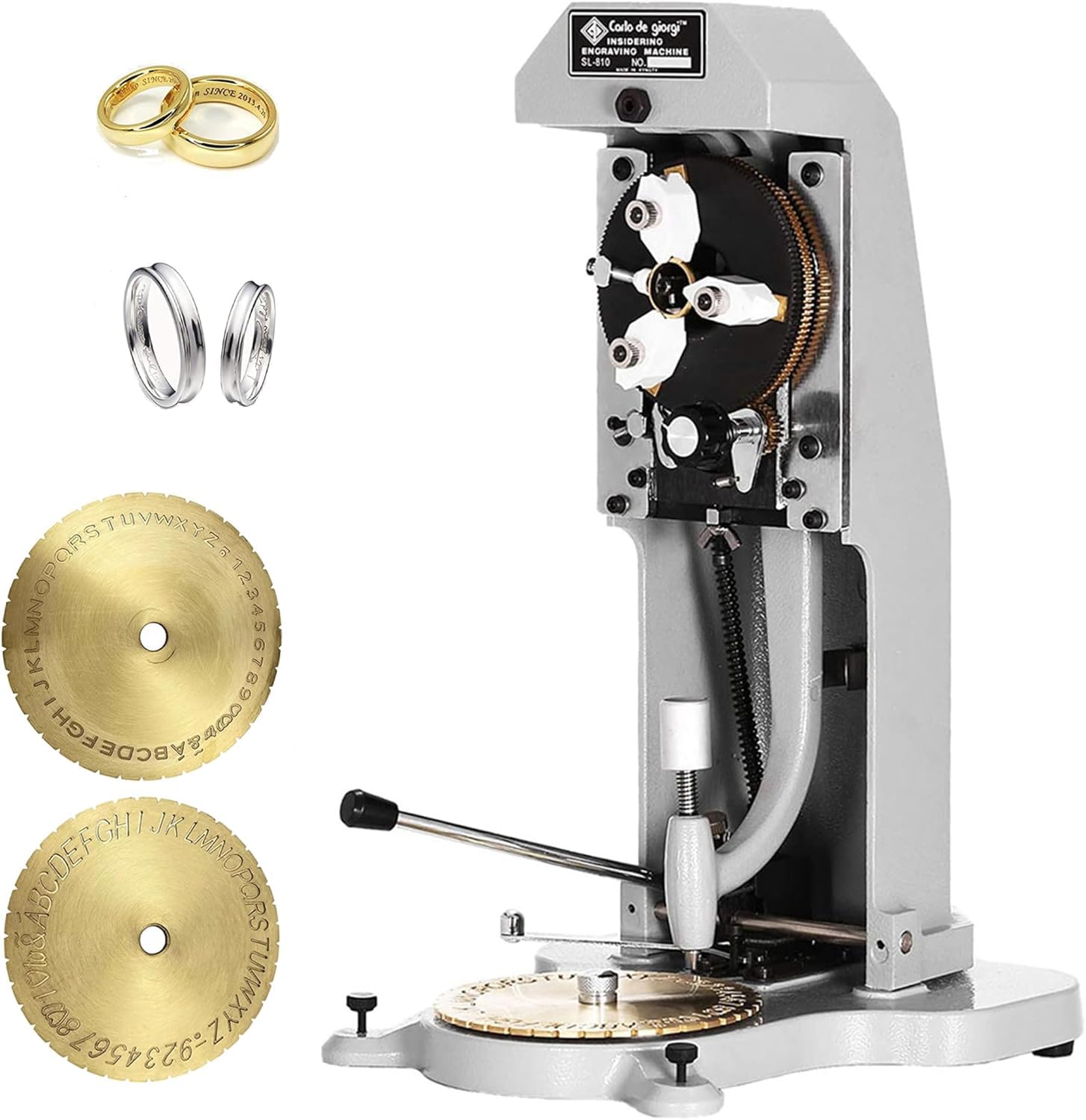 Joyfitness Manual Ring Engraver, Double Sided Dial Engraving Machine, 2 Fonts Alphabet Disc with 1.5mm-2.0mm Character Blocks, Portable Equipment for Professional Rings Inner Engraving