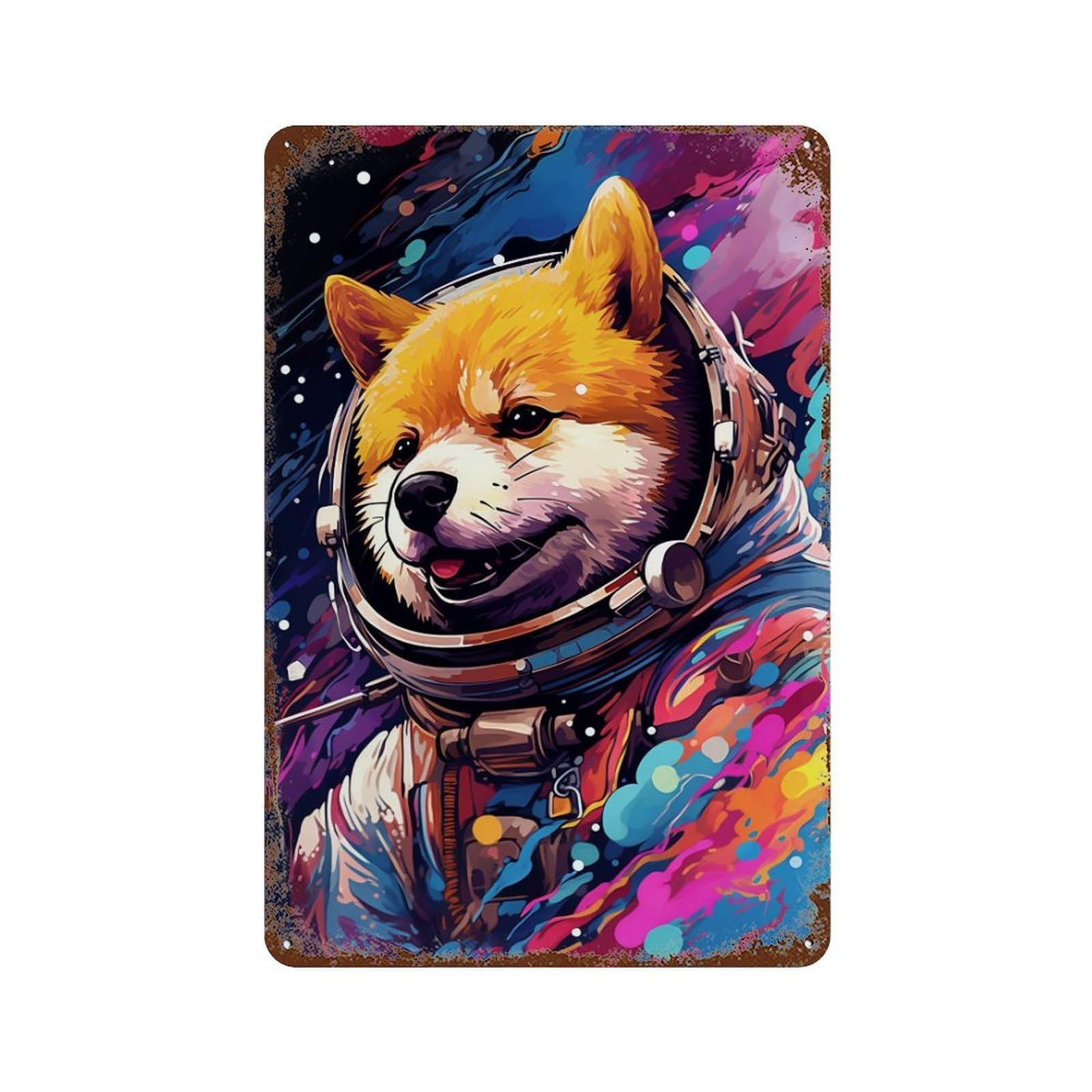 Rust Effect Space Dog Adventure-370 Distressed Metal Wall Sign 11.8"x7.9", Farmhouse Wall Decor for Office, Studio And Wall Decor