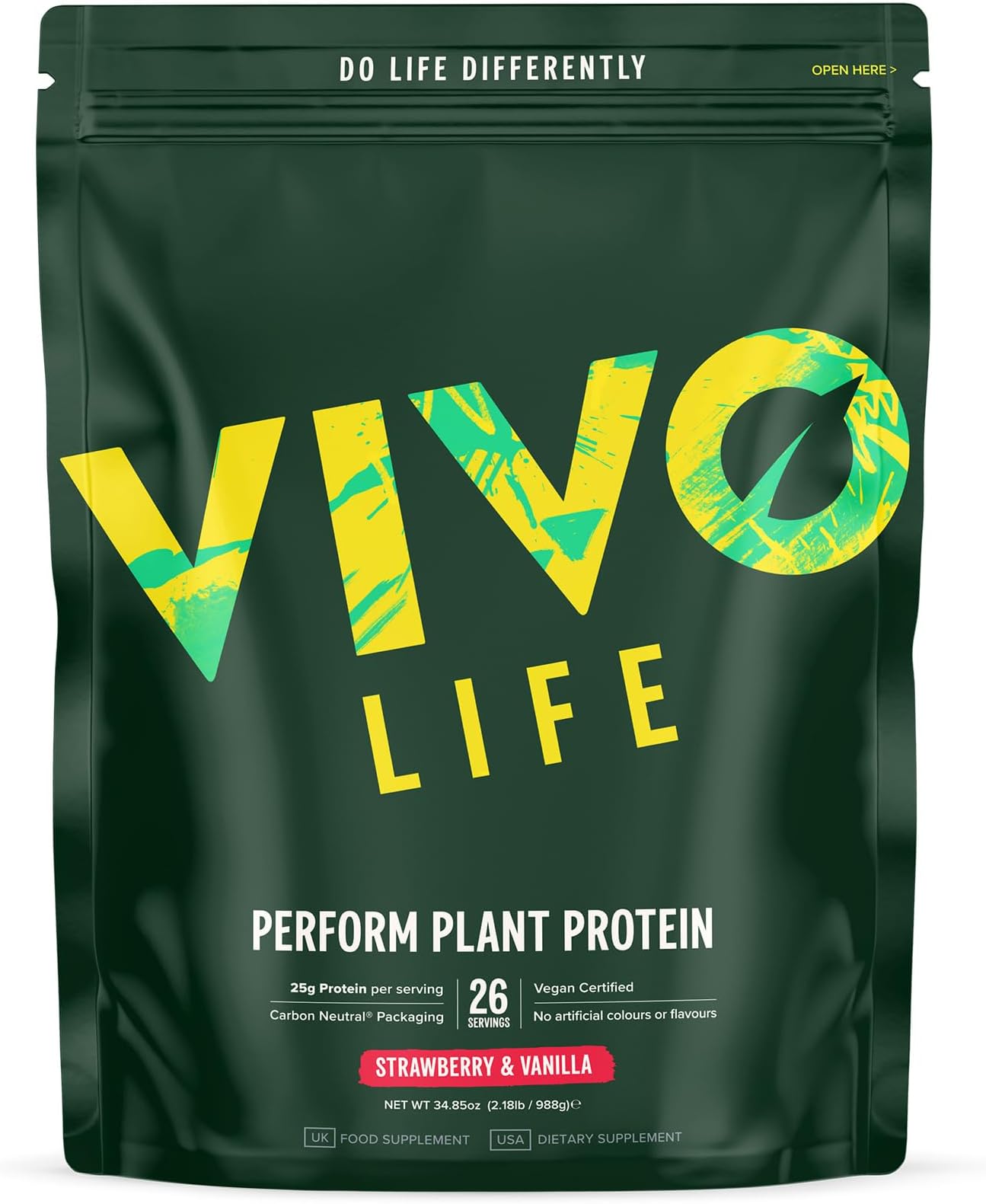 Perform Plant Protein Powder | 25g Protein with BCAAs, Iron, Zinc, Turmeric & Herbal Enzyme Blend | Lactose Free & Easy to Digest, Plant-Based Nutrition | Strawberry & Vanilla - 26 Servings