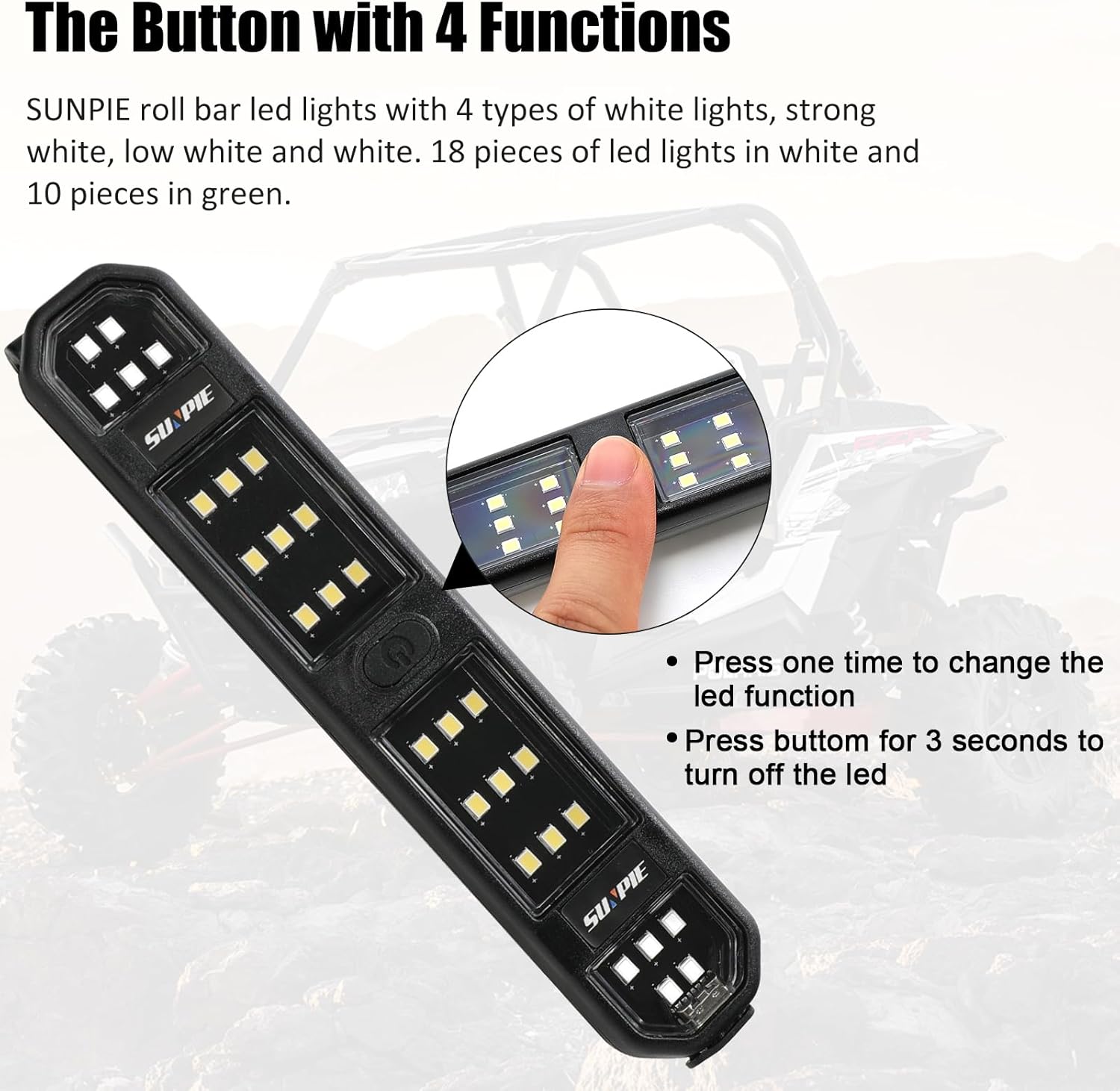 SUNPIE UTV Dome Light for Roll Bar Universal SXS Wireless Dome Light Interior Lighting Rechargeable for Polaris RZR/Ranger/General Talon/Pioneer Kawasaki Mule/Teryx Can Am/Yamaha, White and Green
