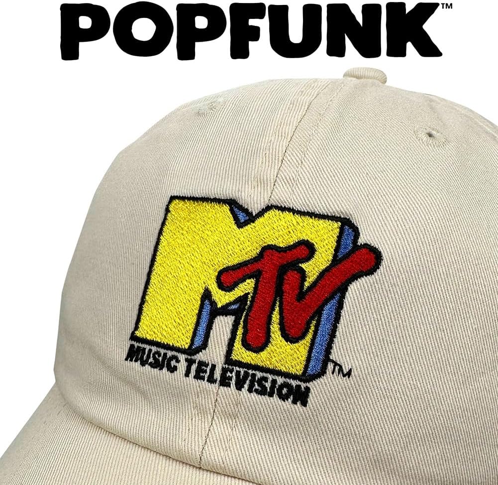 Popfunk Official MTV Logo Dad Hat - The U18 Adjustable Relaxed-Fit Cap - Unisex for Men and Women, Cream