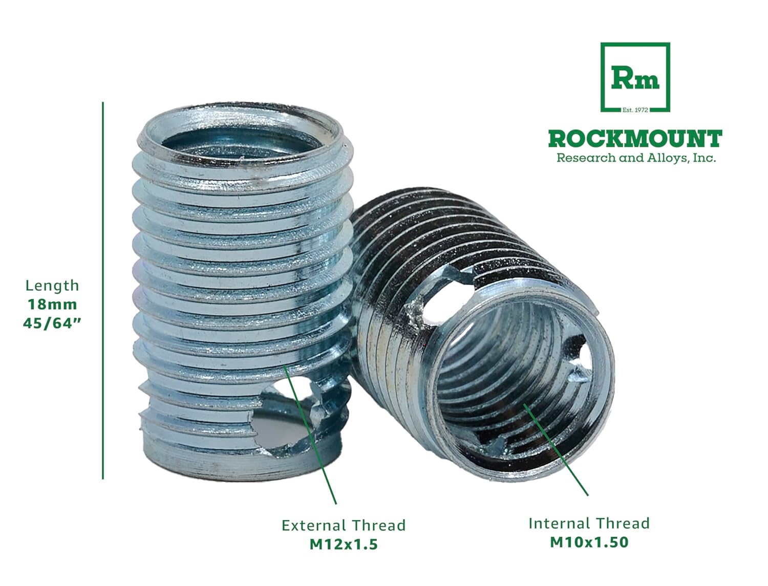 Rockmount Self-Locking Threaded Insert, 5/16"-18 Internal Thread, Thin Wall, 10 pcs