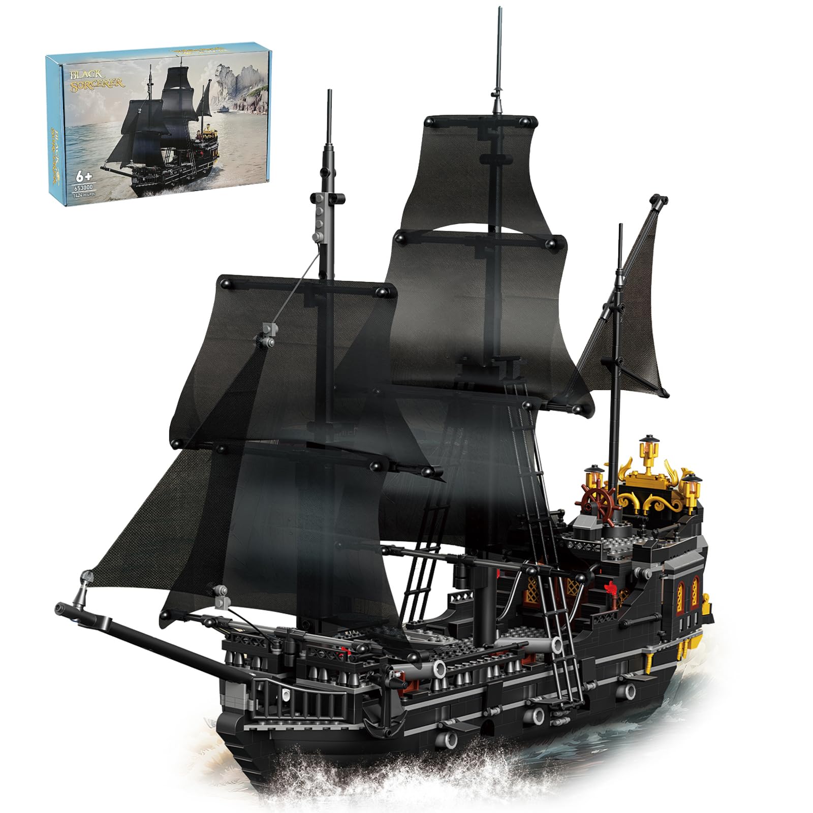 Hallisun Building Block Toys, Pirate Ship Mini Model Kit, Black Boat Construction Block Pirate Ship Model Kits, Pirate Ship Lovers Christmas Birthday Gift for Adult Teens Kids Boys Girls 8+ 1366 PCS