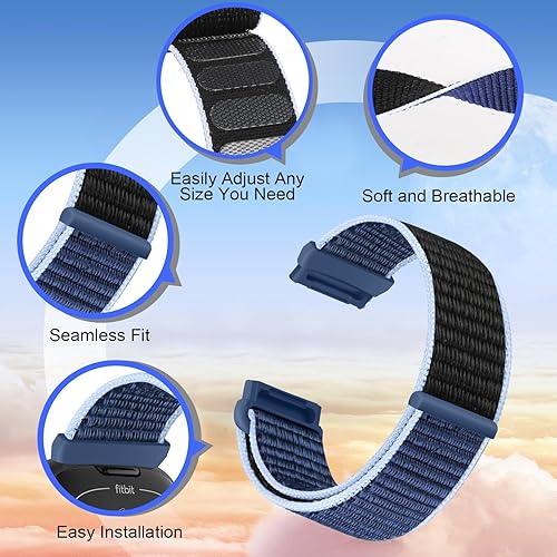 Miniatura 4 de Correa deportiva compatible con Fitbit Versa 4, Fitbit Sense 2, Fitbit Versa 3, Fitbit Sense, para mujeres y hombres, correa de repuesto de nailon