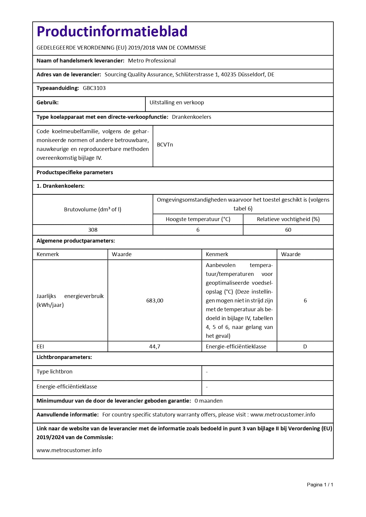 METRO Professional GBC3103 Glastür-Kühlschrank 308 L 3 türig LED Beleuchtung automatische Abtauung Verzinktes Blech Aluminium Glas