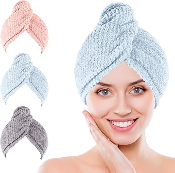 Microfiber Hair Towel for Women Ideal Christmas Stocking Stuffer for Women, Teen Girls, and Children 3 Pack Drying Wrap Towels Designed for Curly Hair, Anti-Frizz Hair Care Accessory