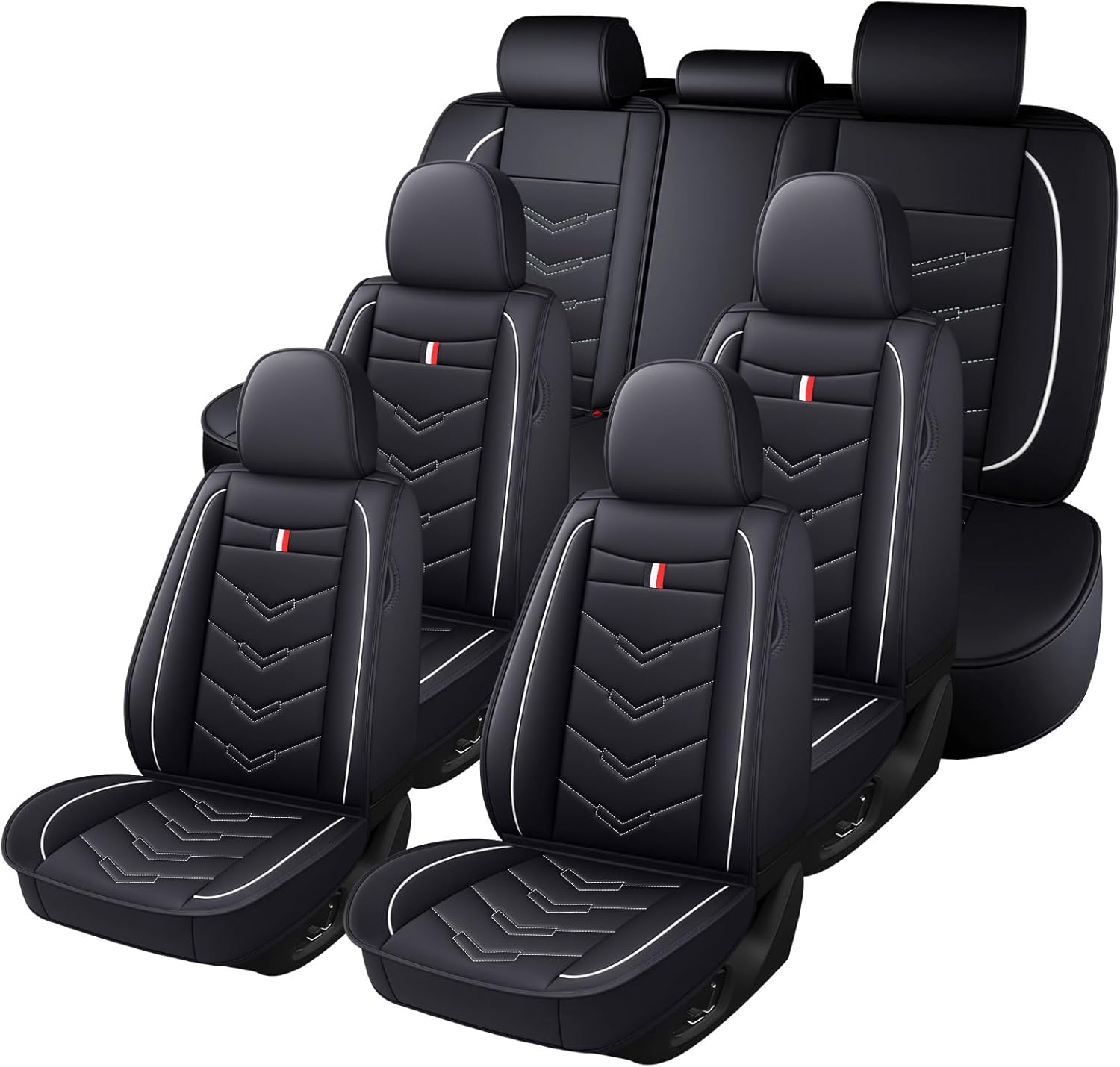 Car Seat Cover 7 Seats for GMC Acadia 2007-2026, Durable Wear Resistant Waterproof Sport Seat Cover, Breathable No Odor Premium Leather Vehicle Seat Covers.(Standard,Black White)