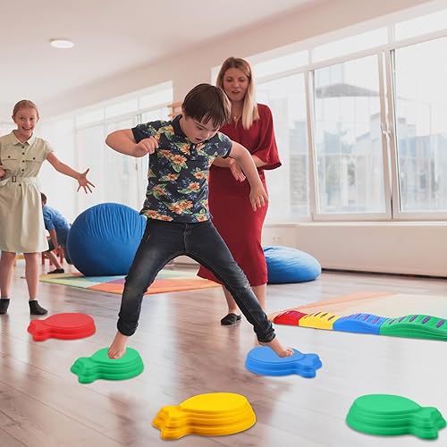 Miniatura 4 de 10 piezas de balanceo de piedras sensoriales para carreras de obstáculos en el patio trasero, incluye 4 haces de equilibrio, 6 piedras