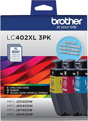 Brother LC402XL 3PK - Paquete de 3 cartuchos de tinta cian, magenta y amarillo de alto rendimiento