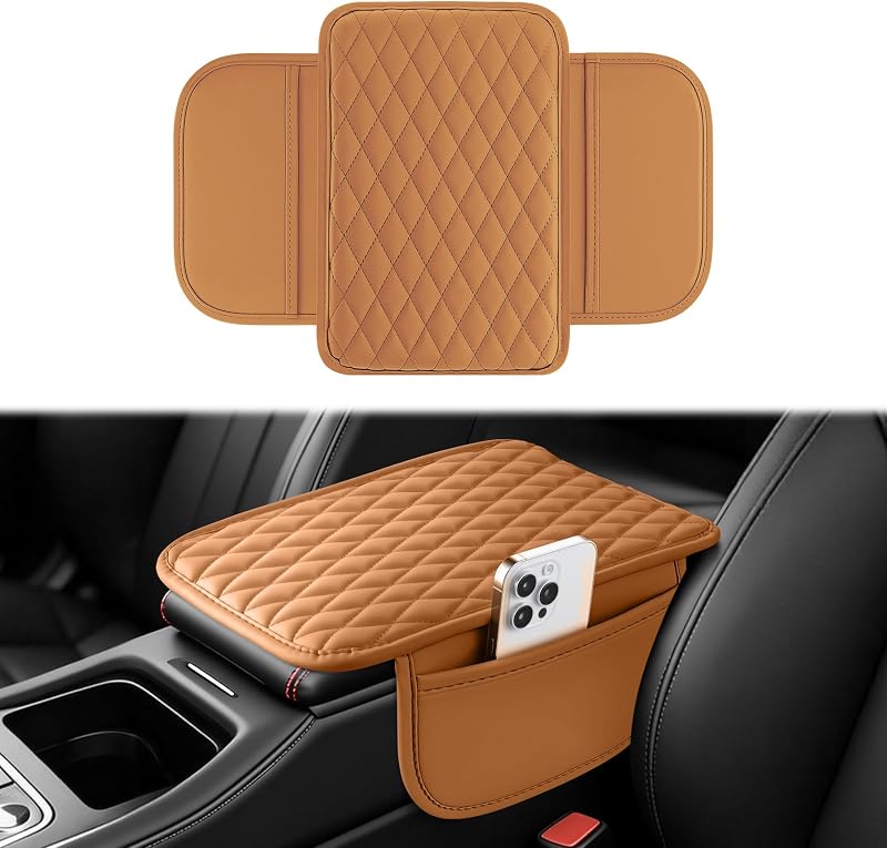 Capa para Apoio de Braço do Console Central Amiss em Couro PU com 2 Bolsos – Laranja