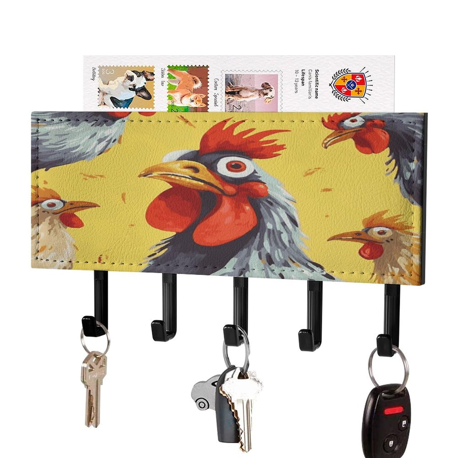 Colgador de llaves para entrada decorativo estilo Art Chicken con estante de cartas