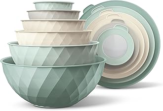 COOK WITH COLOR Mixing Bowls with Lids - 12 Piece Plastic Nesting Bowls Set includes 6 Prep Bowls and 6 Lids, Microwave Safe Mixing Bowl Set, Mint Diamond