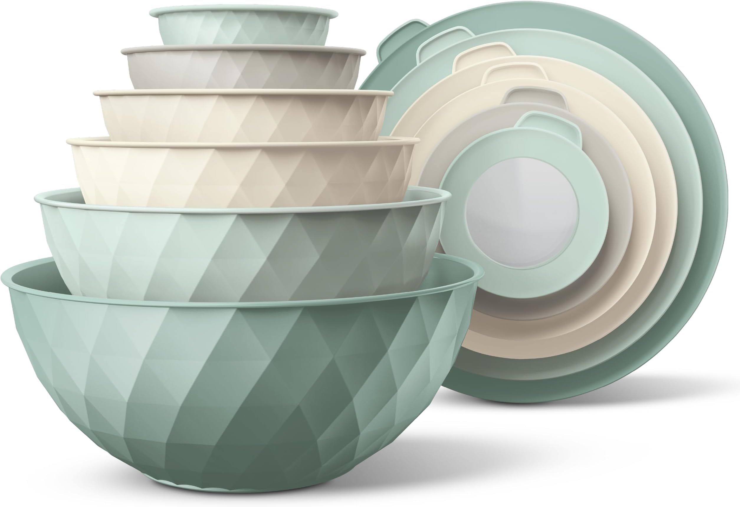 COOK WITH COLOR Mixing Bowls with Lids - 12 Piece Plastic Nesting Bowls Set includes 6 Prep Bowls and 6 Lids, Microwave Safe Mixing Bowl Set, Mint Diamond